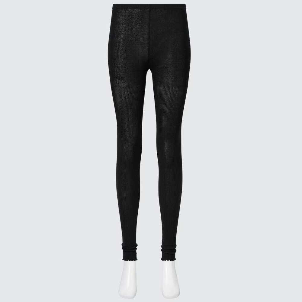 Uniqlo Heattech Knitted Ribbed Frill Hem Leggings Black Size M